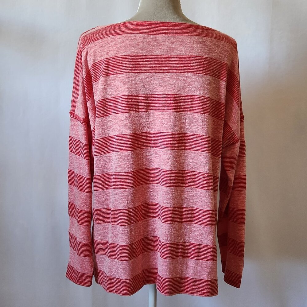 T By Talbots Woman's Size XL Heather Pink & Red Striped Long Sleeve Pullover Top - Picture 11 of 15